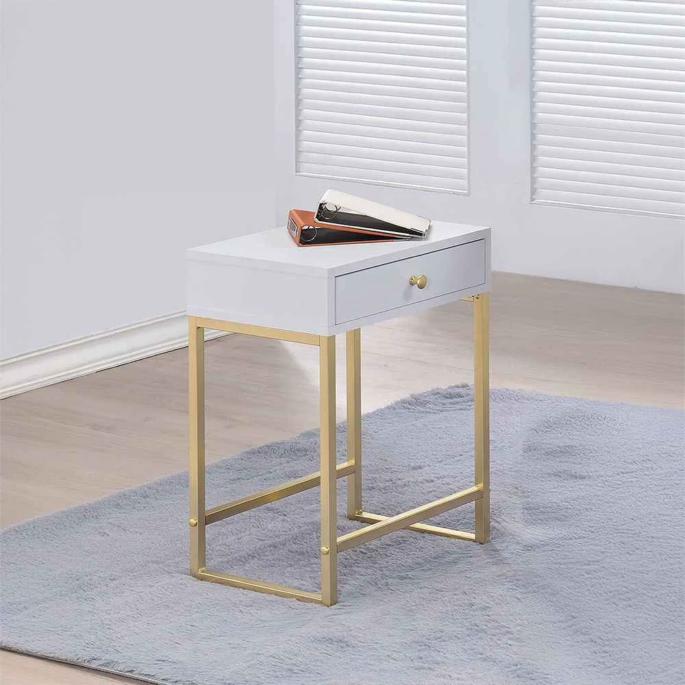 Premium Material Coleen – Accent Table – White Brass Environmentally Friendly