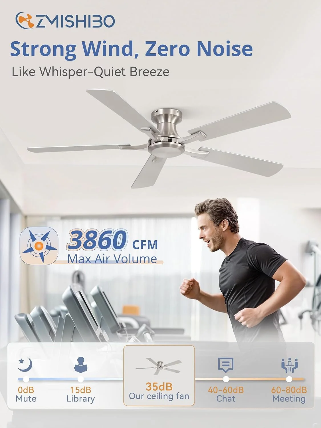 Enhanced 52-Inch Brushed Nickel Flush Mount Ceiling Fan Safe