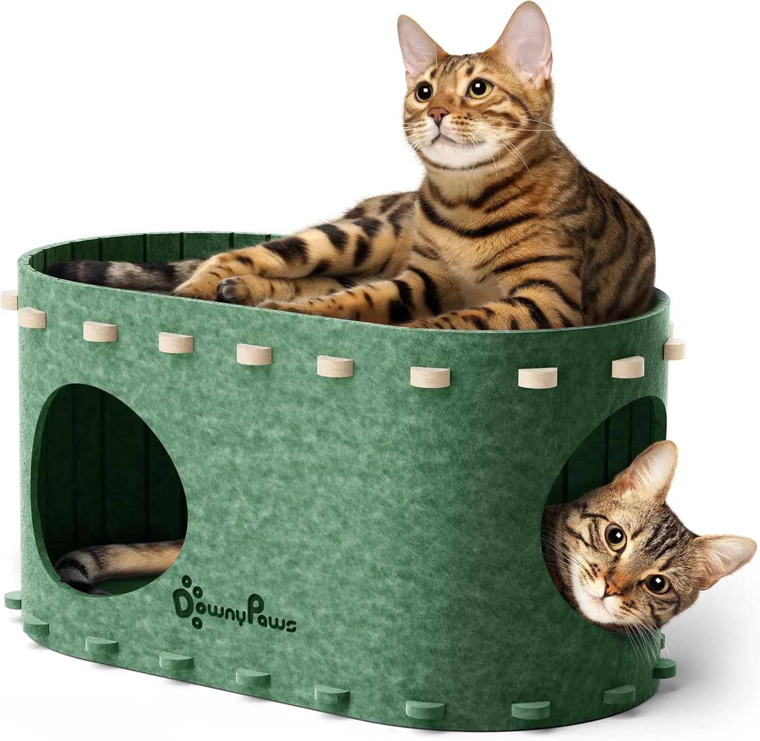 Outstanding DownyPaws Cat House for Indoor Cats Cat Bed Cave for Multiple Large Cats Up to 22 Lbs Scratch Resistant Peekaboo Cat Caves Foldable Tunnel Enclosed Bed PeekaPurr Forest Relaxed