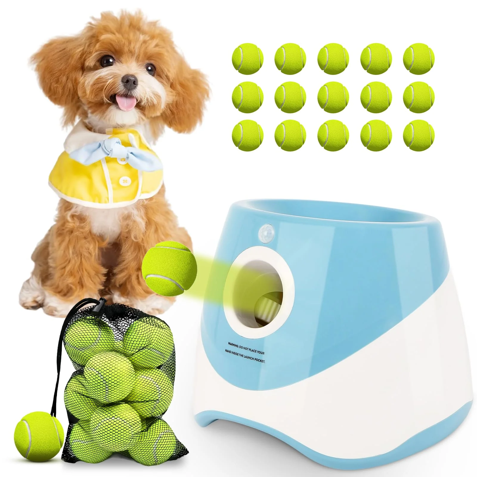 Effective OLenyer Automatic Dog Ball Launcher for Small Dogs 3 Distance Settings 15 Mini Balls Solid