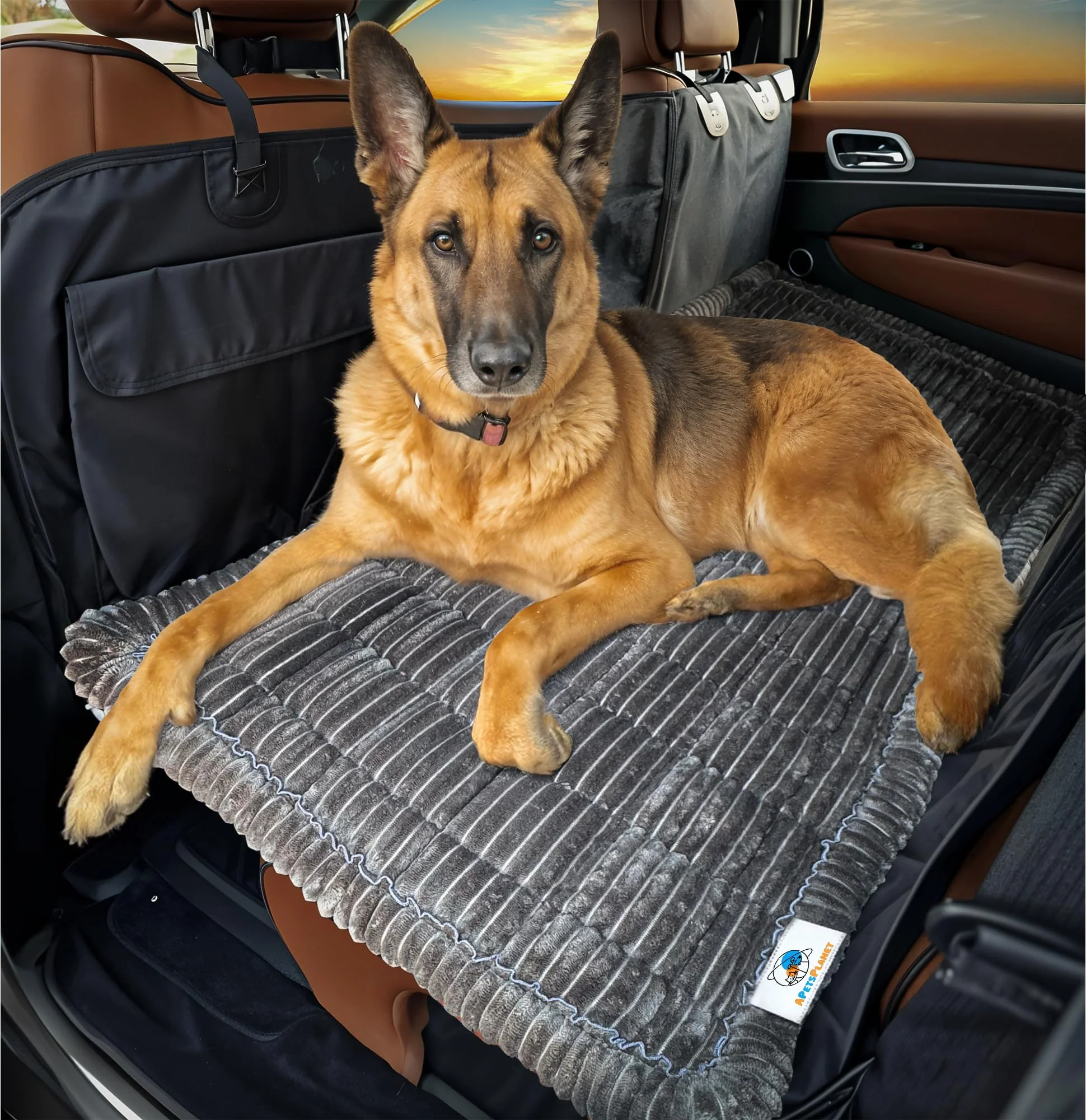 Premium APetsPlanet Car Back Seat Extender Dog Bed – Non-Slip Plush Travel Mat 54in x 24.8in Black Top-Quality
