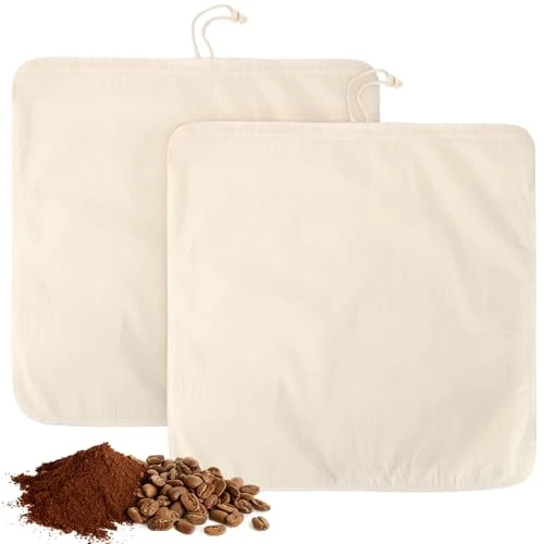 Comfortable 2 Pcs 20 x 20 Inch Large Reusable Cold Brew Coffee Bag Reusable Organic Cotton Cold Brew Filter Bags Washable Coffee Filter Pouch with Easy Open Drawstring Pitchers 5 Gallon Systems up to 5 LBS Soft