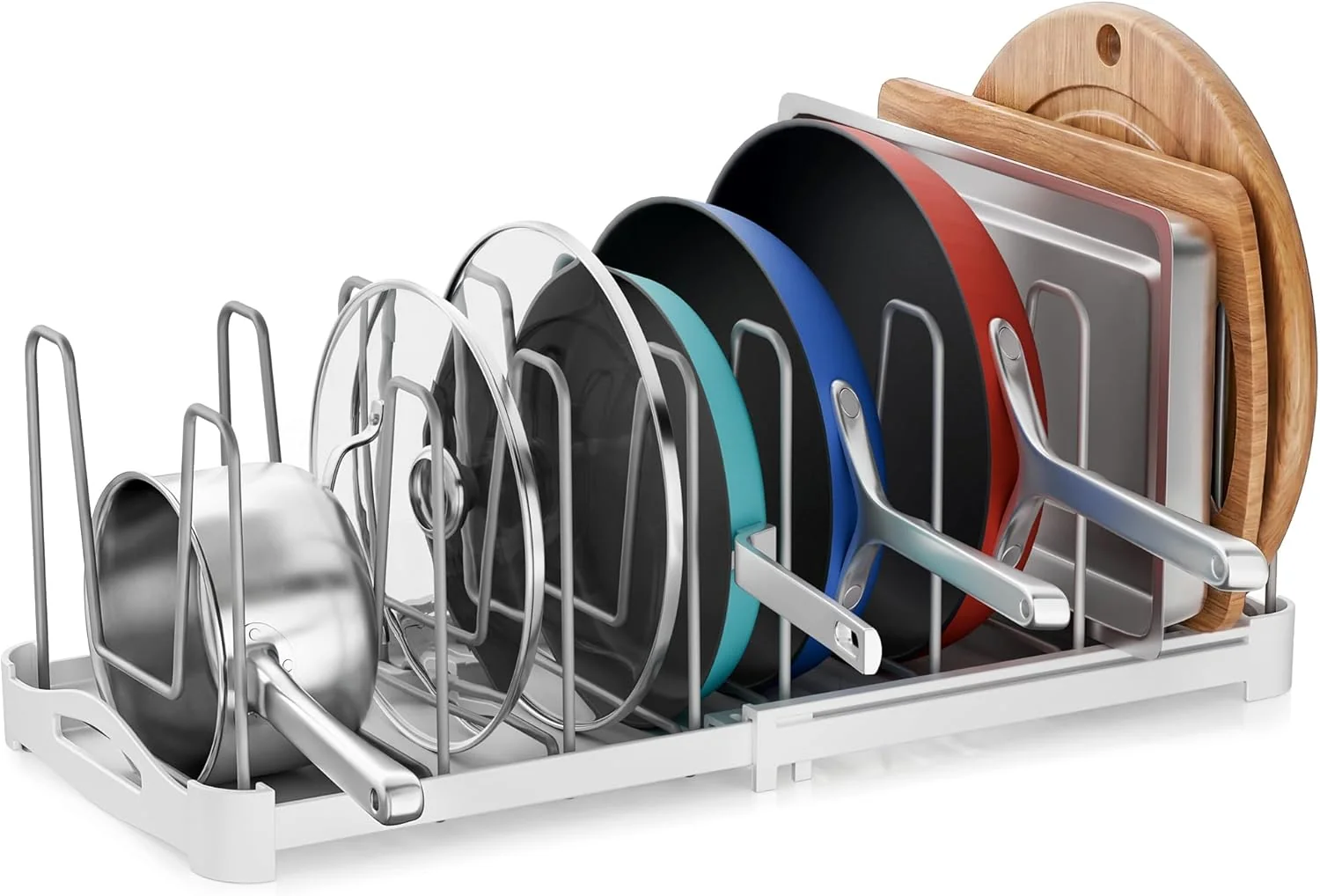 User-Friendly EVERIE Adjustable Cabinet Organizer for Pot Lids Bakeware Cookie Sheets amp Cutting Boards Upright Storage Rack for Kitchen Cabinet Stable Dividers 9.7 Deep 12.6 to 21.5 Wide GS02SS Stylish
