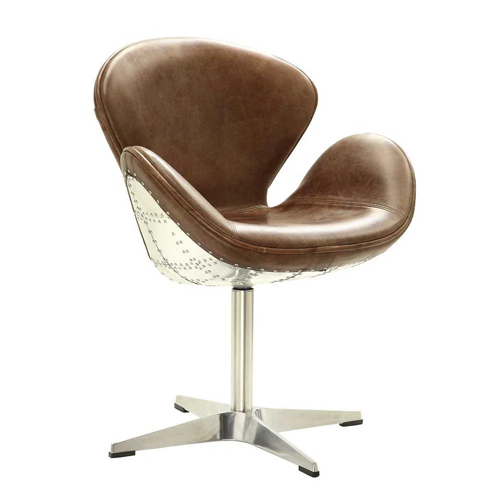 Reliable Brancaster – Accent Chair With Swivel – Retro Brown Top Grain Leather Aluminum Reusable