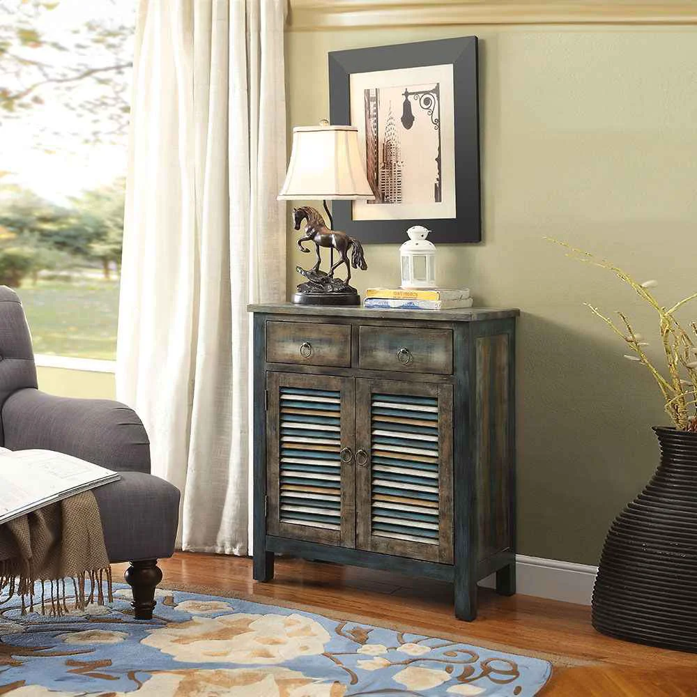 Healthy Glancio – Console Cabinet – Antique Oak Teal Fashionable