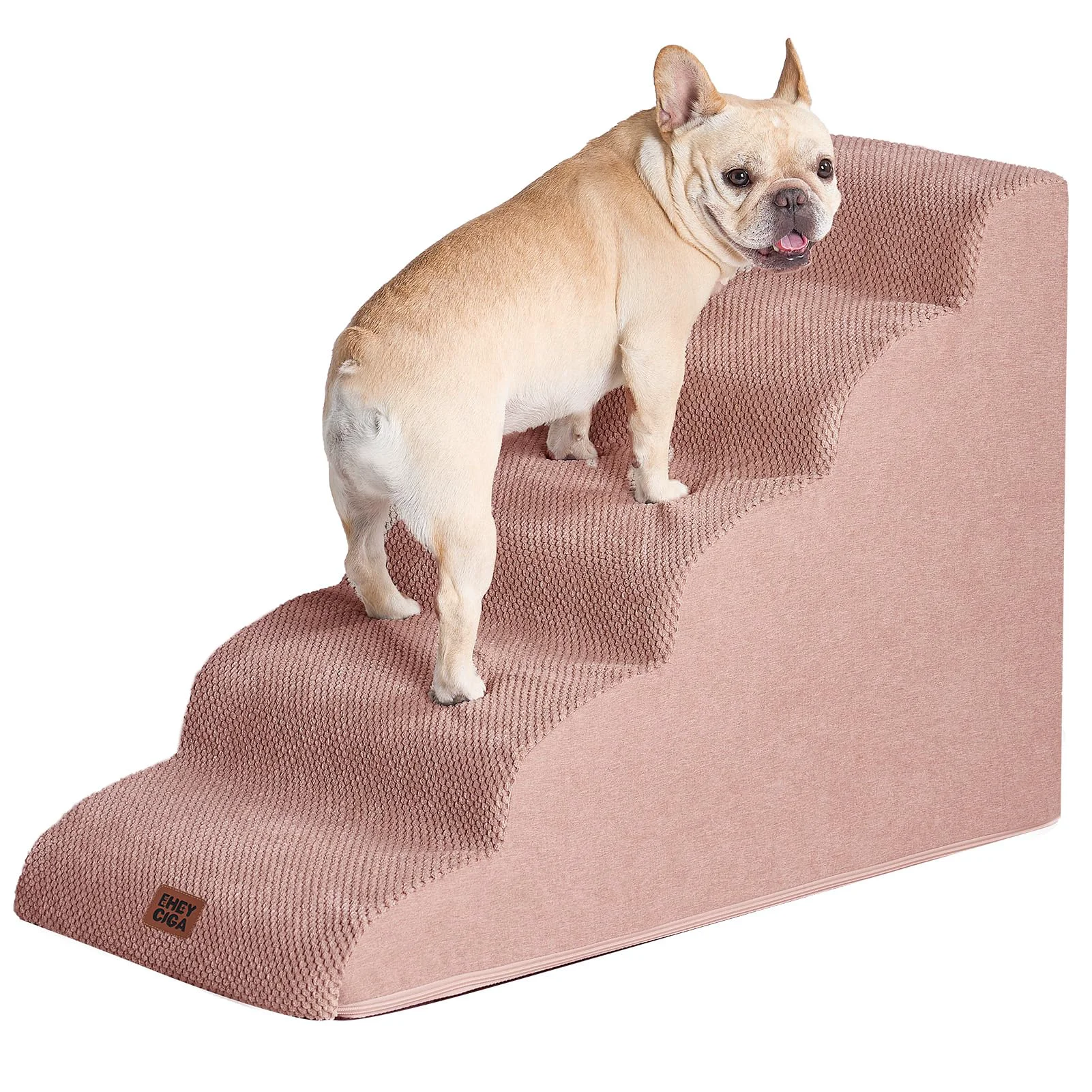 Eco-Friendly EHEYCIGA Curved Dog Stairs 5-Step Dusty Pink for High Beds Reusable