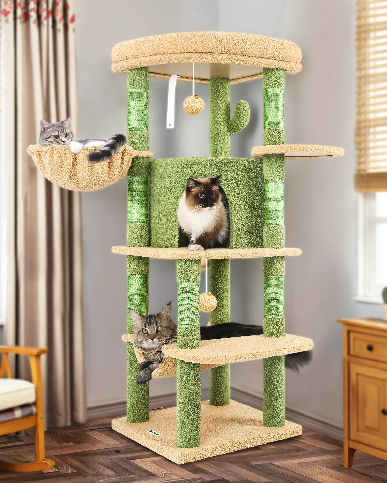 Specialty Globlazer Cactus Corner Cat Tree Tower — 51in Indoor Cat Condo C51 Green Natural