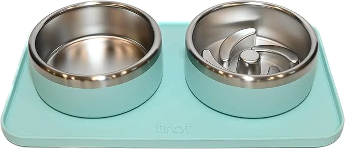 High-Quality Trot Pets Premium Dog Bowls Stainless Steel Bowl Set for Small Medium or Large Dogs Non-Slip Food and Water Slow Feeder Durable BPA- Anti-Skid Dishwasher Safe Sky Medium About ThisOverview Long-Lasting