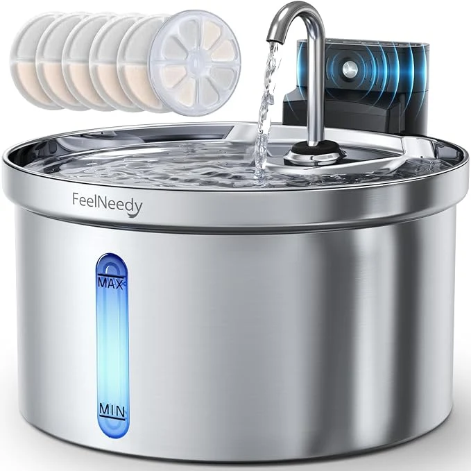 Modern Wireless Cat Water Fountain Stainless Steel FEELNEEDY Smart Pet Water Fountain Elite