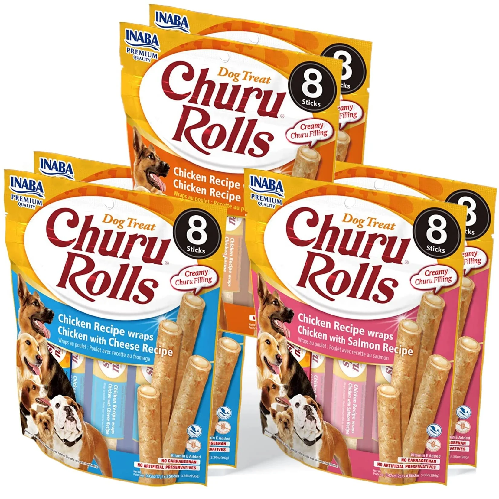 Solid INABA Churu Rolls for Dogs – Grain- Soft Chewy Chicken Wrapped Treats 48 Sticks Variety Pack Lightweight