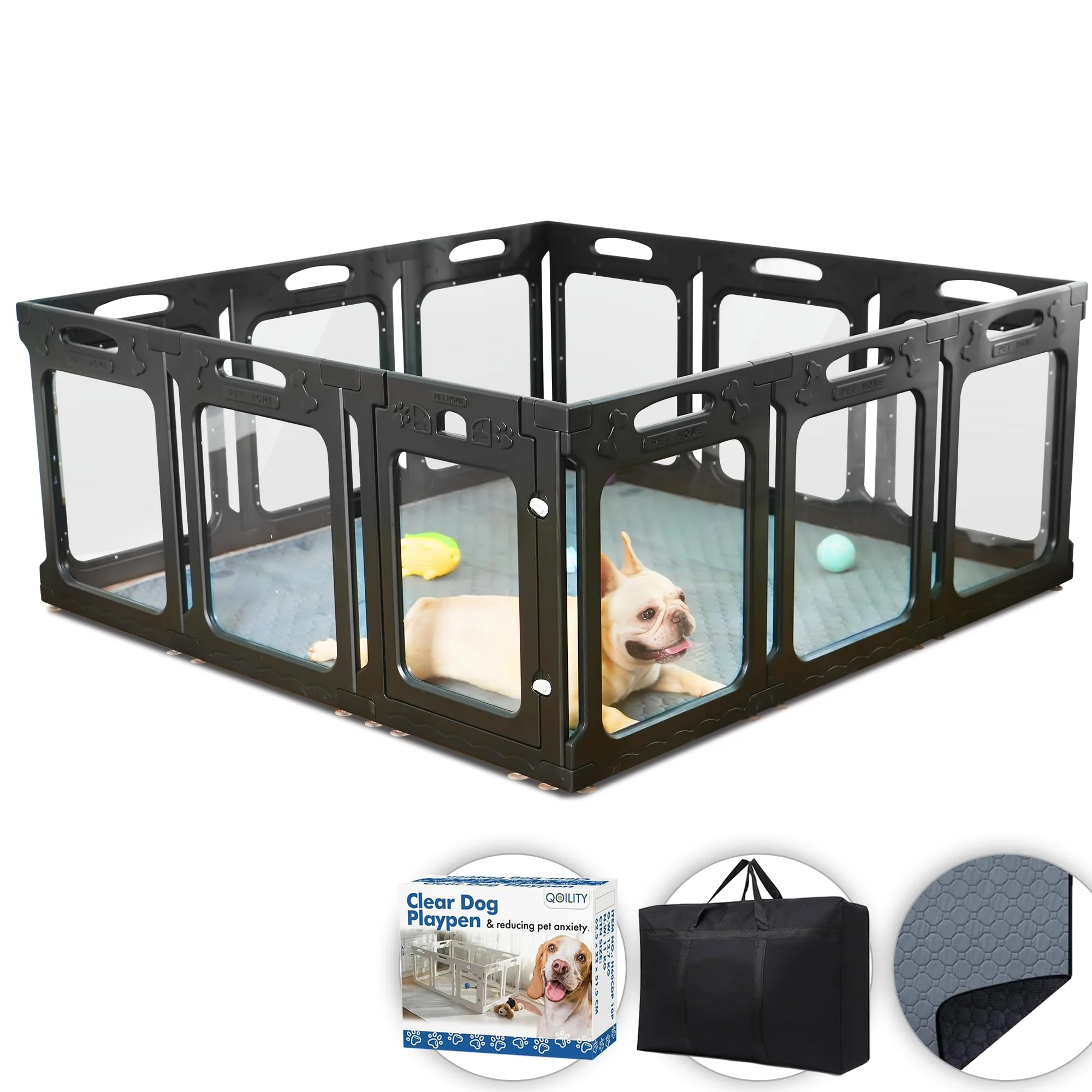 Artisan Qoility Clear Acrylic Dog Playpen with Door – 24 H 12 Panels for Puppies Small Dogs Functional