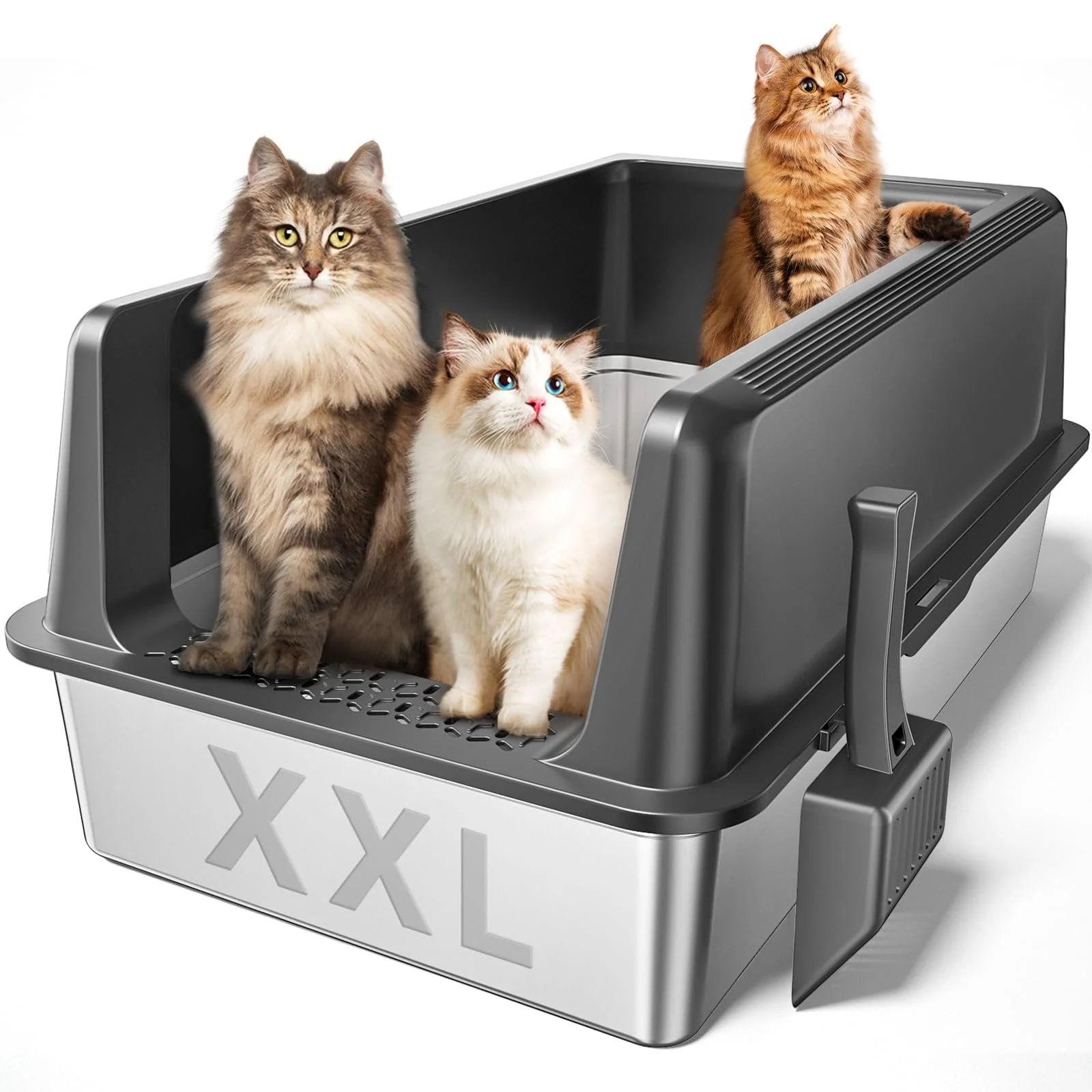 Clean Zarler XXXL Stainless Steel Litter Box – Extra Large High-Sided Leak-Resistant for Multiple Cats Fine