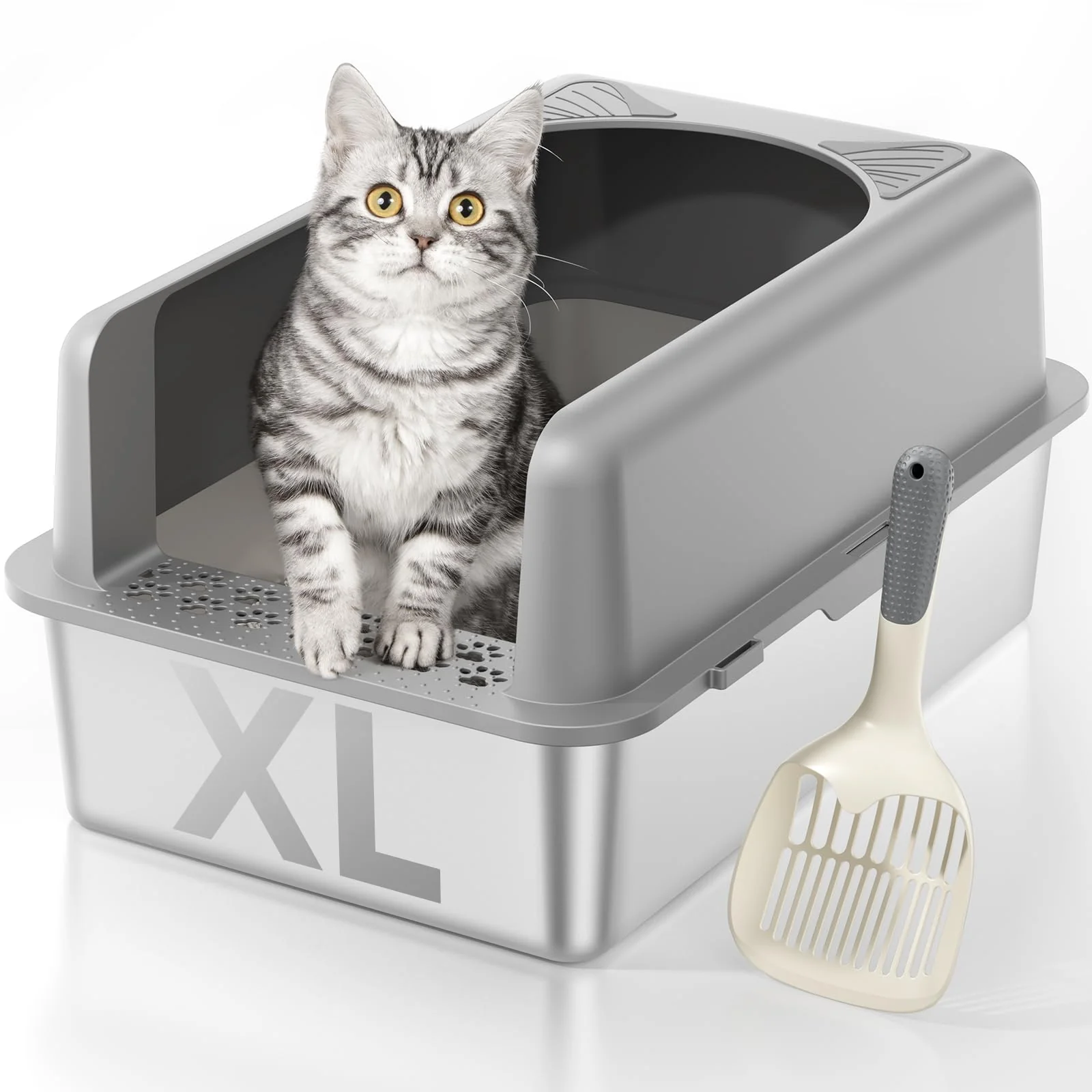 Traditional MLIKLU Stainless Steel Cat Litter Box – Extra Large Enclosed Litter Box with Lid High Sides Easy Cleaning Genuine
