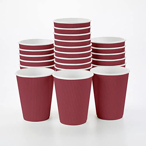Crafted Ripple Wall Coffee Cups 500 Count 12 Ounce Insulated Crimson Paper Cups Relaxed