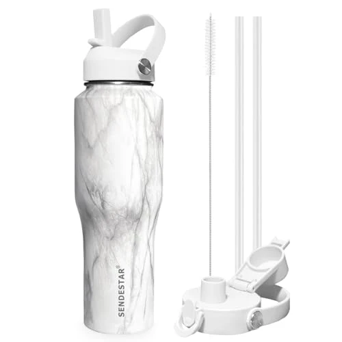 Original Design 32oz Water Bottle Wide Mouth Stainless Steel Vacuum Insulated Double Wall with 2 Straw Lids Fit in Any Car Cup Holder Excellent