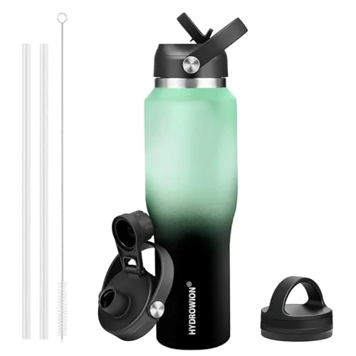 Carefully Designed 40 oz Insulated Water Bottle with Straw fit in Car Cup Holder Practical