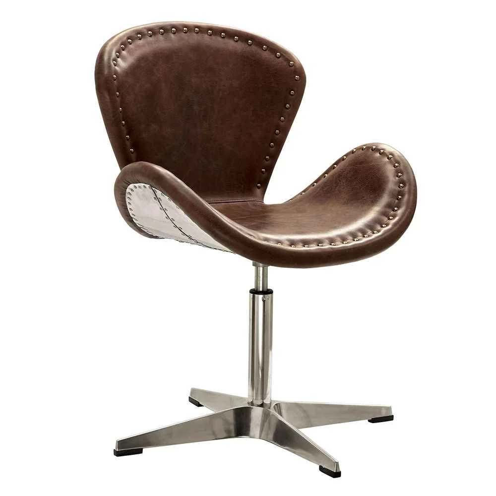 Responsible Brancaster – 33 Accent Chair With Swivel – Retro Brown Top Grain Leather Aluminum Unique