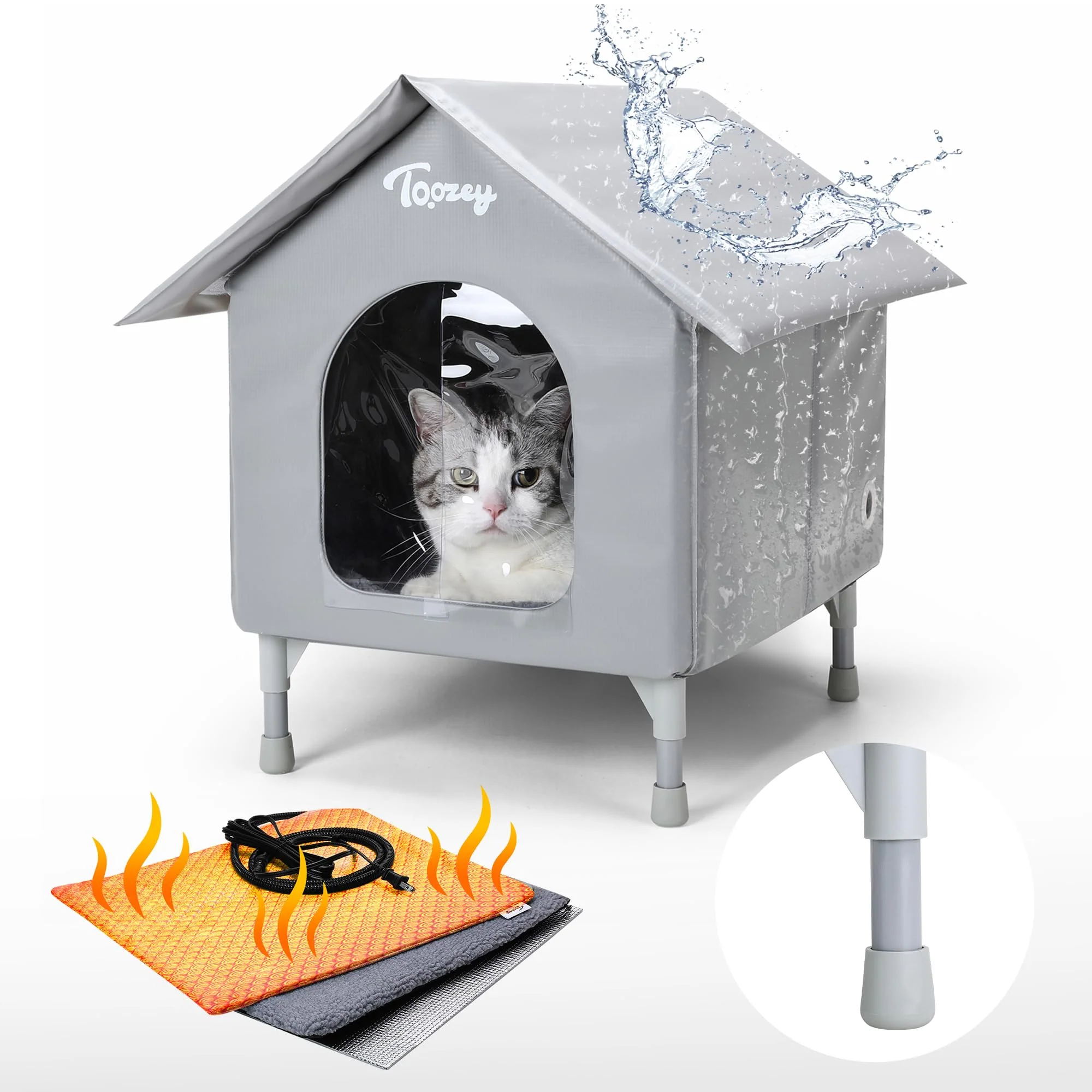 Solid Toozey Outdoor Cat House with Heating Pad — Waterproof Shelter for Stray Feral Cats Authentic