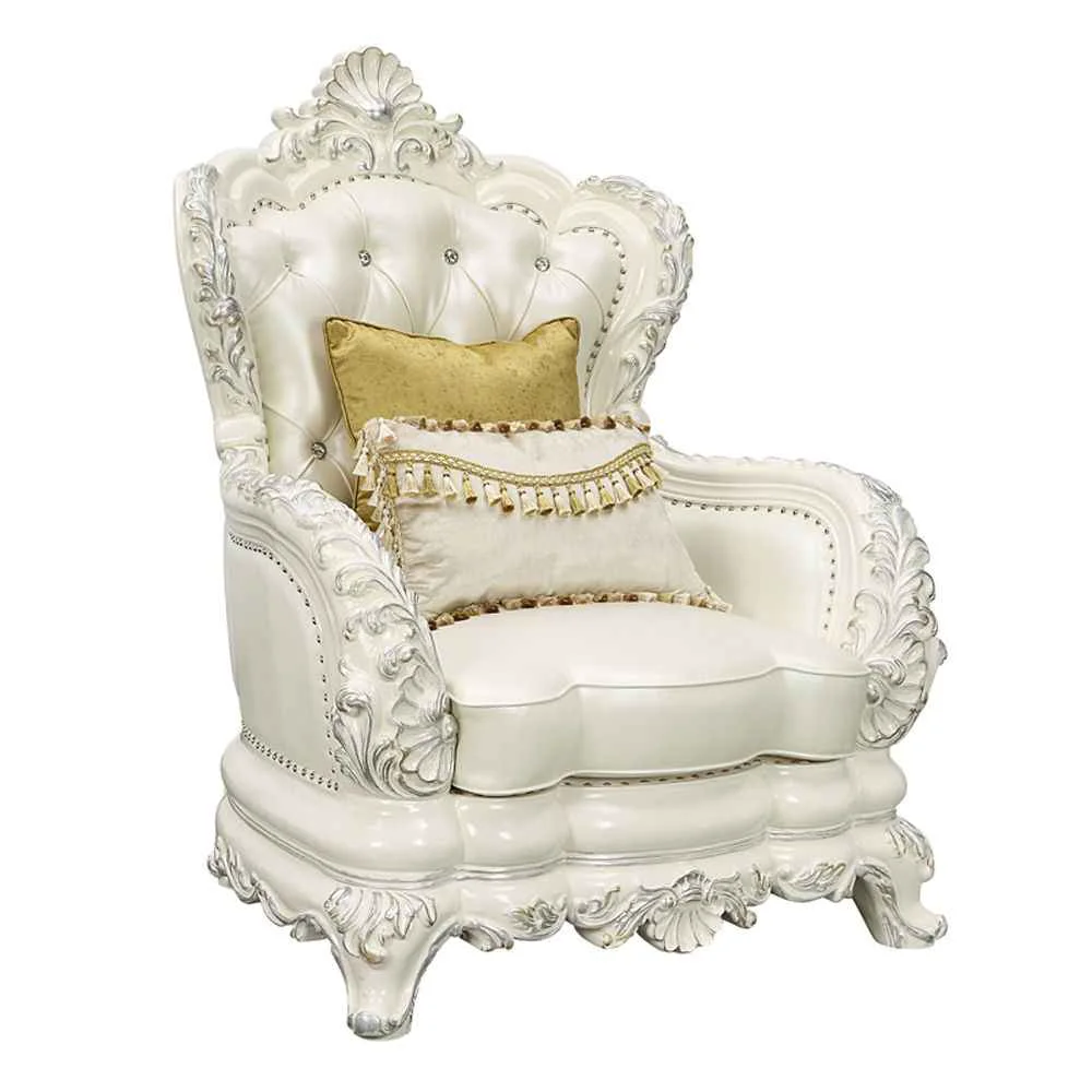 Proven Adara – Chair With 2 Pillows – Pearl White Synthetic Leather Antique White Powerful