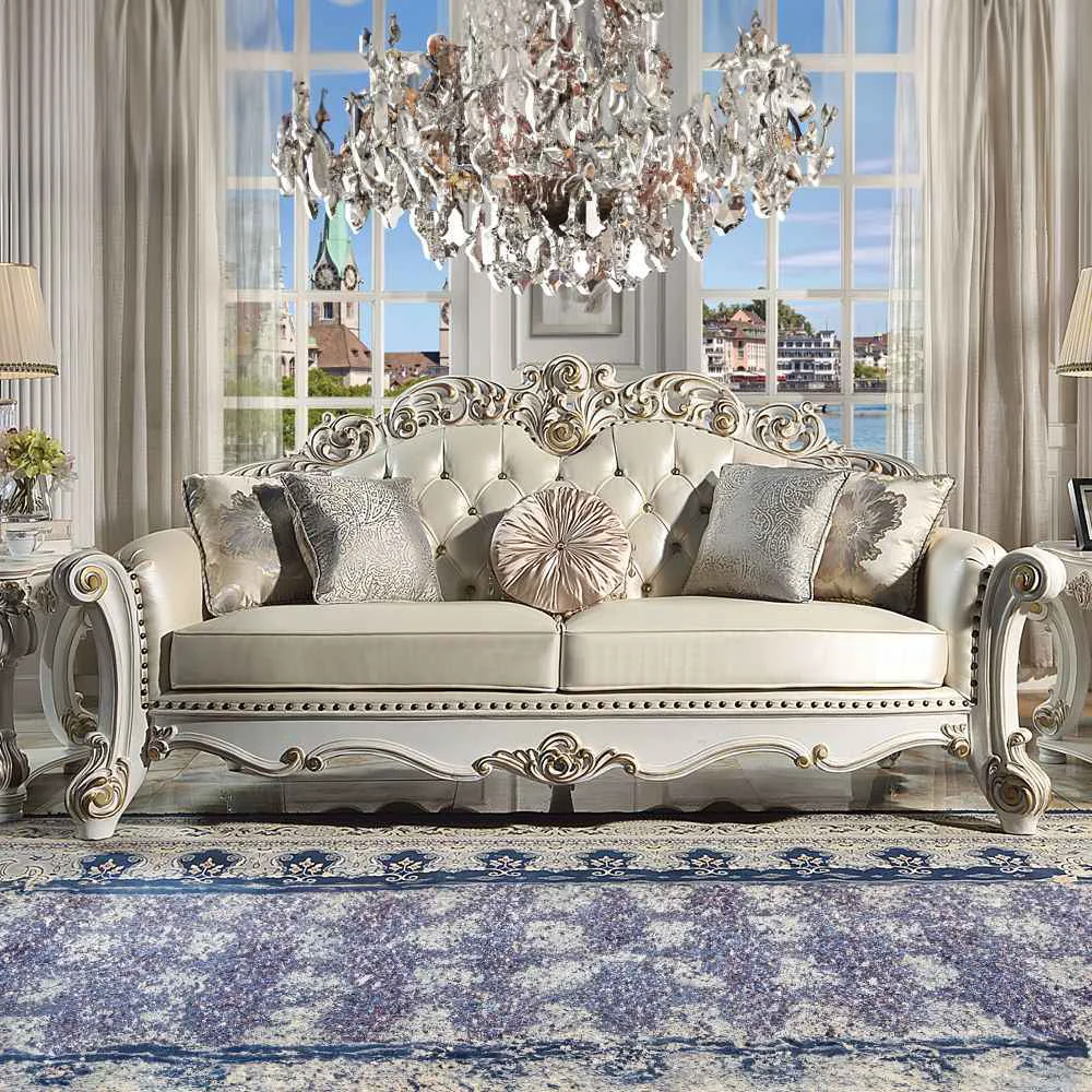 Elite Vendome – Sofa With 5 Pillows – Champagne Synthetic Leather Antique Pearl Powerful