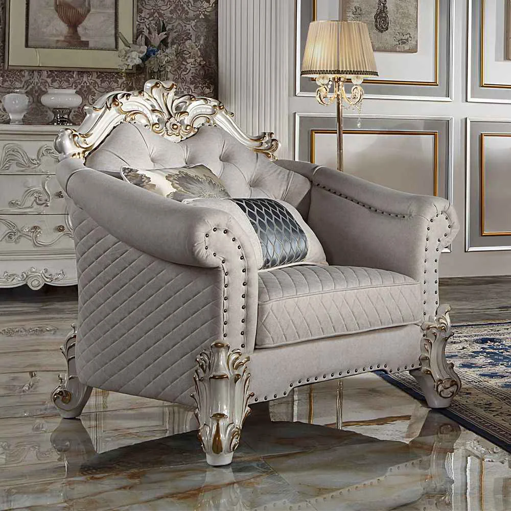 Exceptional Vendome II – Chair With 2 Pillows – Two Tone Ivory Fabric Antique Pearl High-Quality