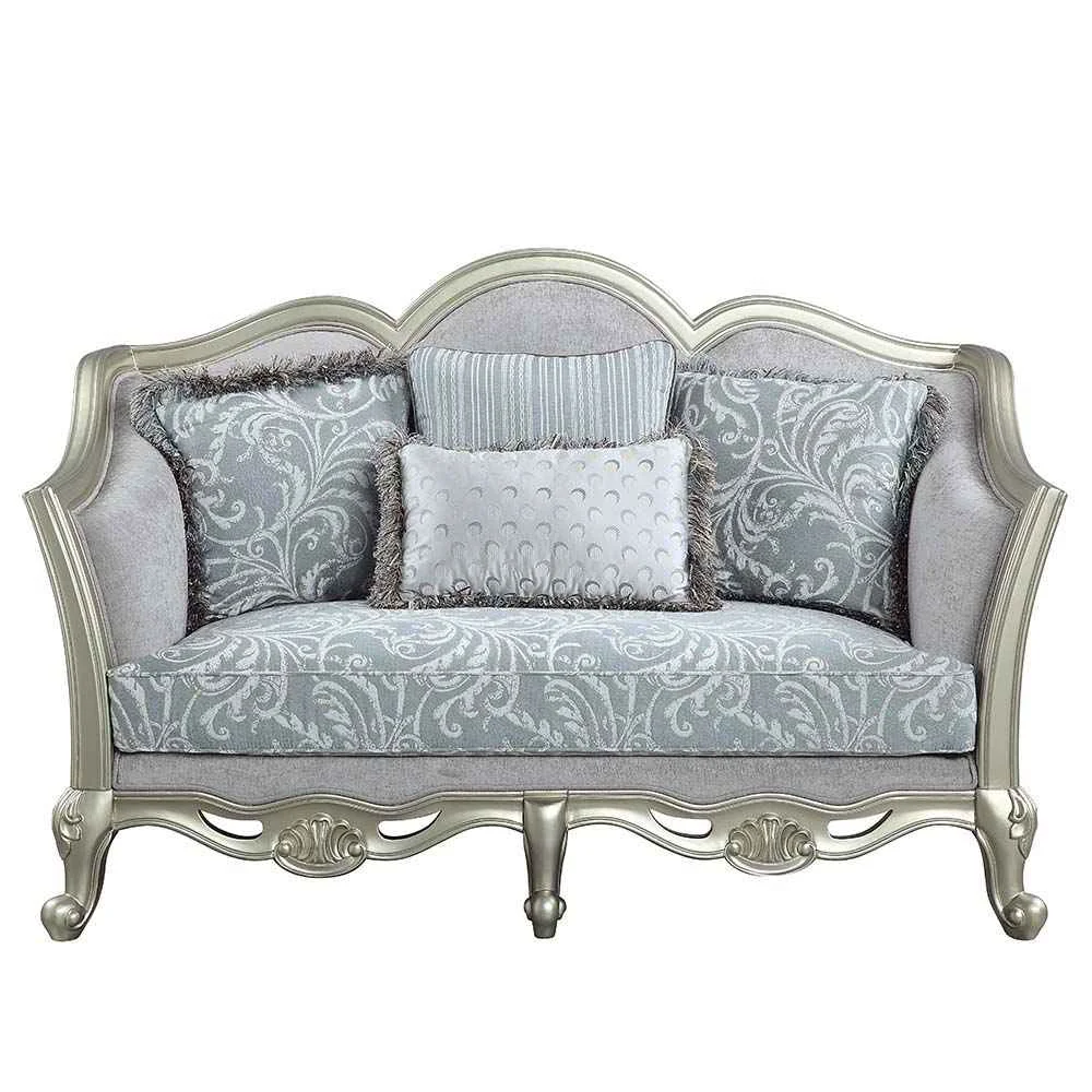 Prestigious Qunsia – Loveseat With 4 Pillows – Light Gray Linen Champagne Efficient