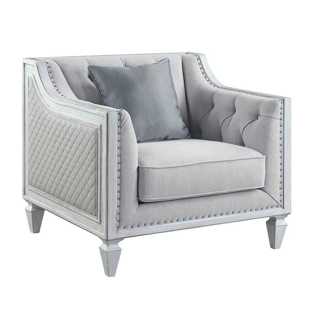 Comfortable Katia – Chair With Pillow – Light Gray Linen Weathered White Solid
