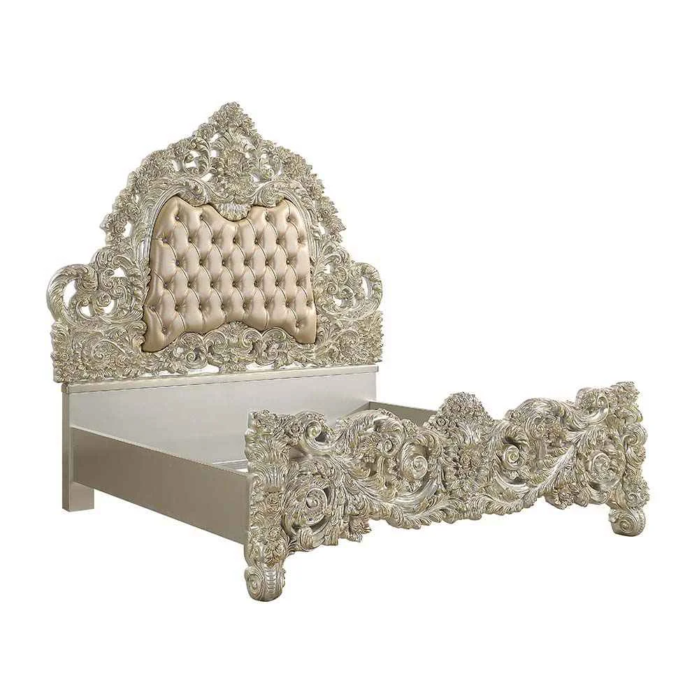 Responsible Sorina – Eastern King Bed – Synthetic Leather Antique Gold Detailed