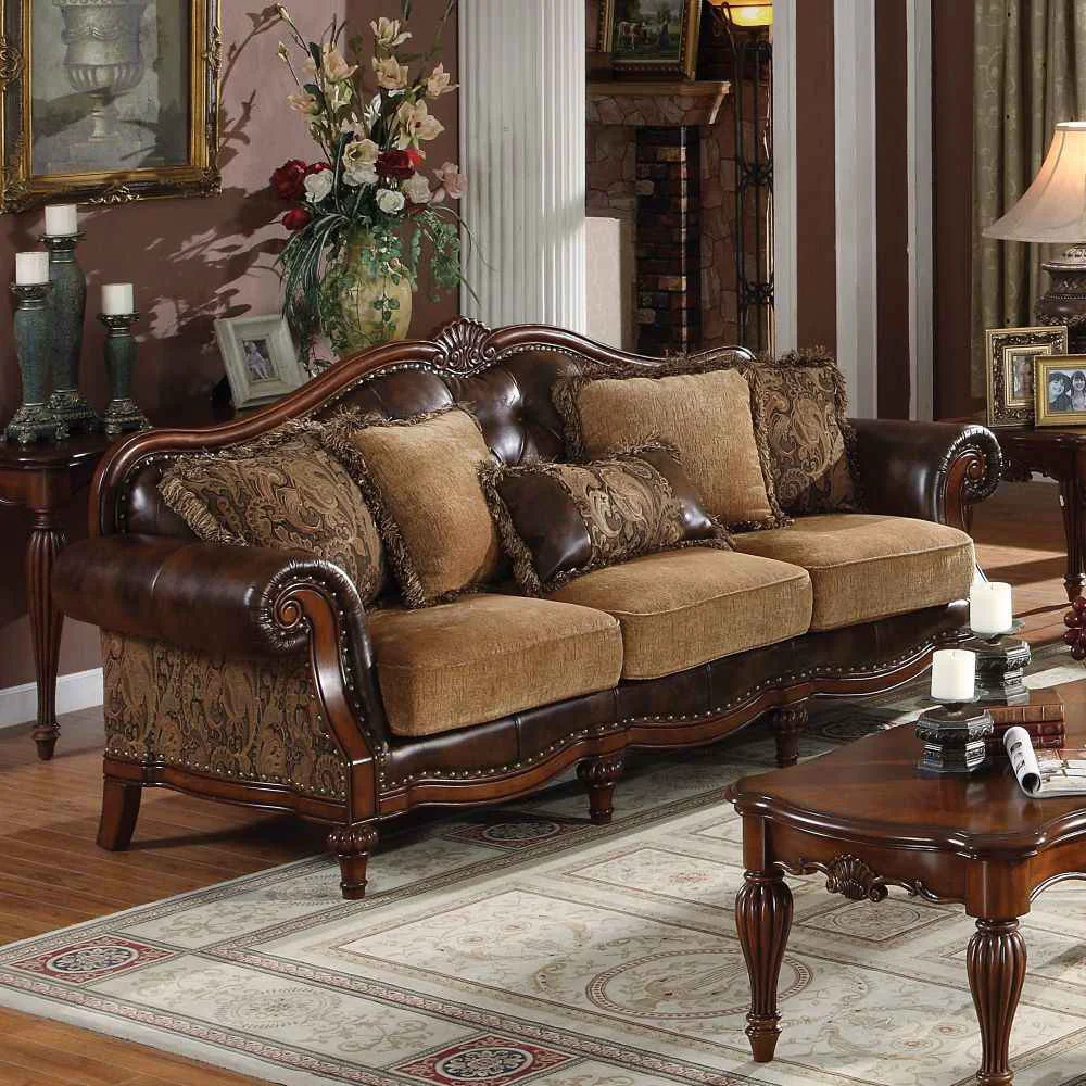 Reliable Dreena – Sofa With 5 Pillows – Two Tone Brown Synthetic Leather Chenille Cherry Powerful
