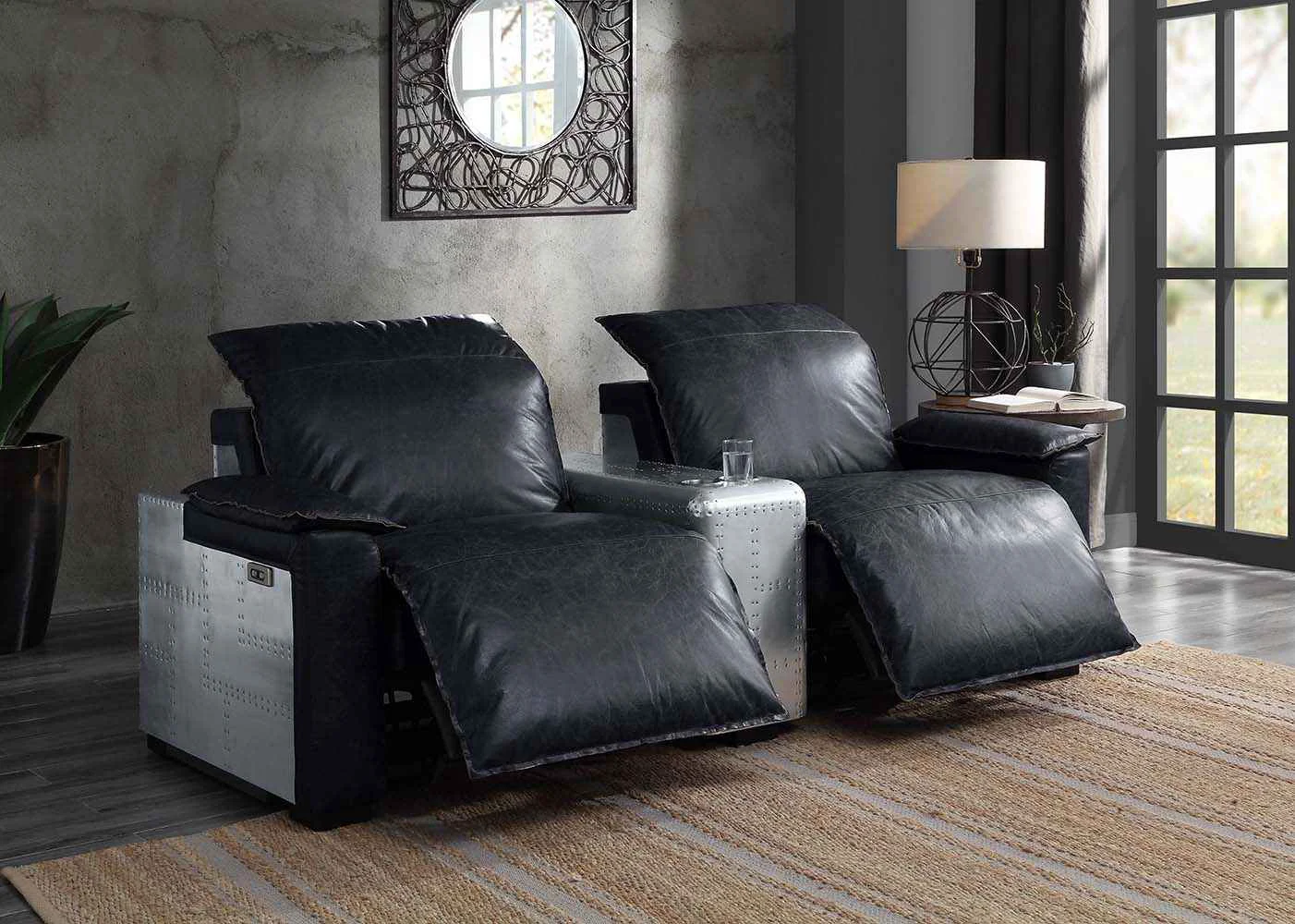Healthy Misezon – Power Motion Recliner – Black Top Grain Leather Aluminum Solid