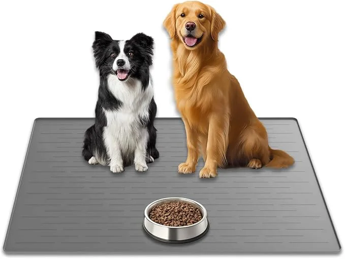 Sustainable 31.8 x23.8 Extra Large Pet Food Mat Silicone Dog Mats for Food and Water XL Nonslip Pet Feeding Mats for Floors Dog Cat Bowl Mat with Raised Edges Light GrayAbout ThisOverview Efficient