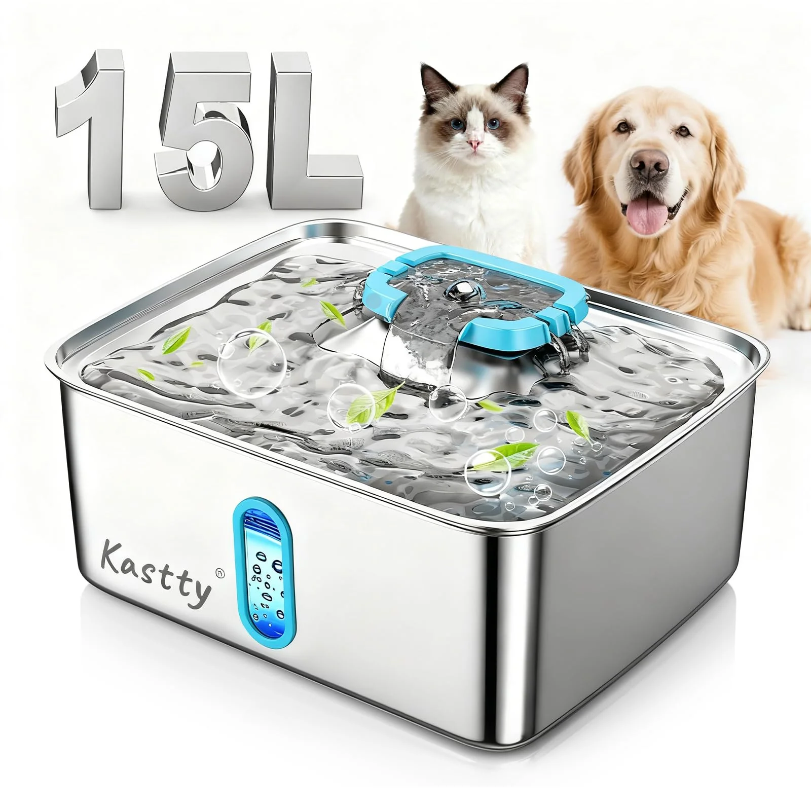 Durable Kastty 3.96 Gal Large Dog Water Fountain – 15L Stainless Steel Quiet LED 5-Layer Filtration Proven