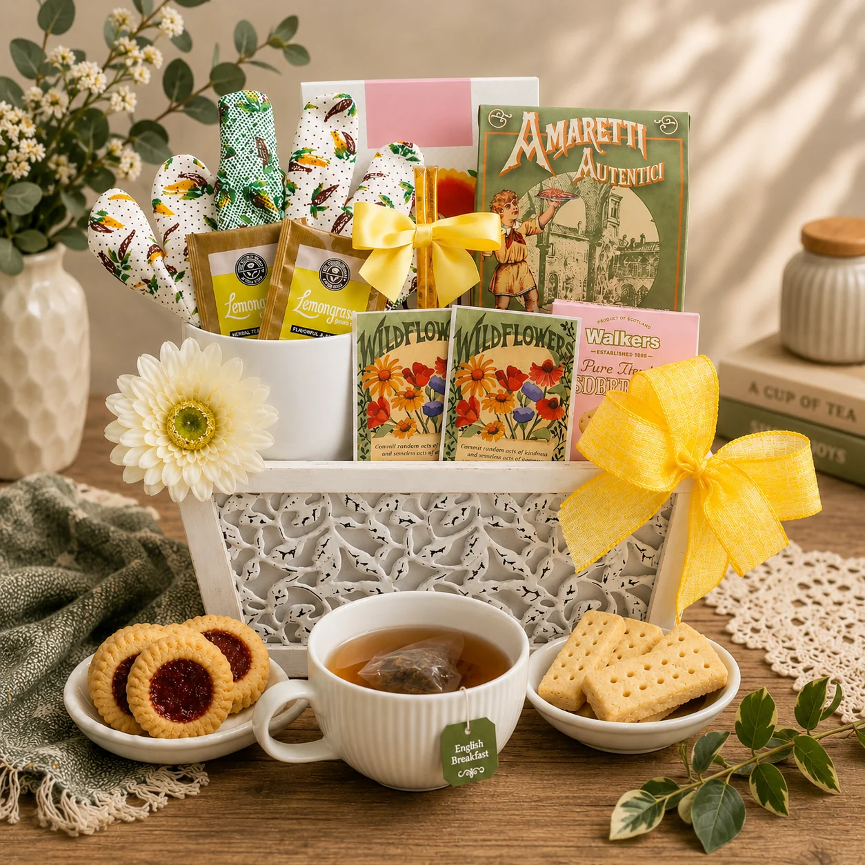 Modern Planted With Love Cookies Tea Gift Basket Practical