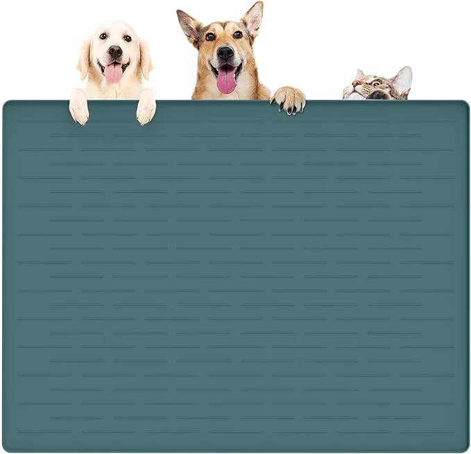 Fine 39.4 x29.5 Large Pet Food Mat Silicone Dog Mats for Food and Water Nonslip Pet Feeding Mats for Floors Dog Cat Bowl Mat with Raised Edges Dark GreenAbout ThisOverview Stylish
