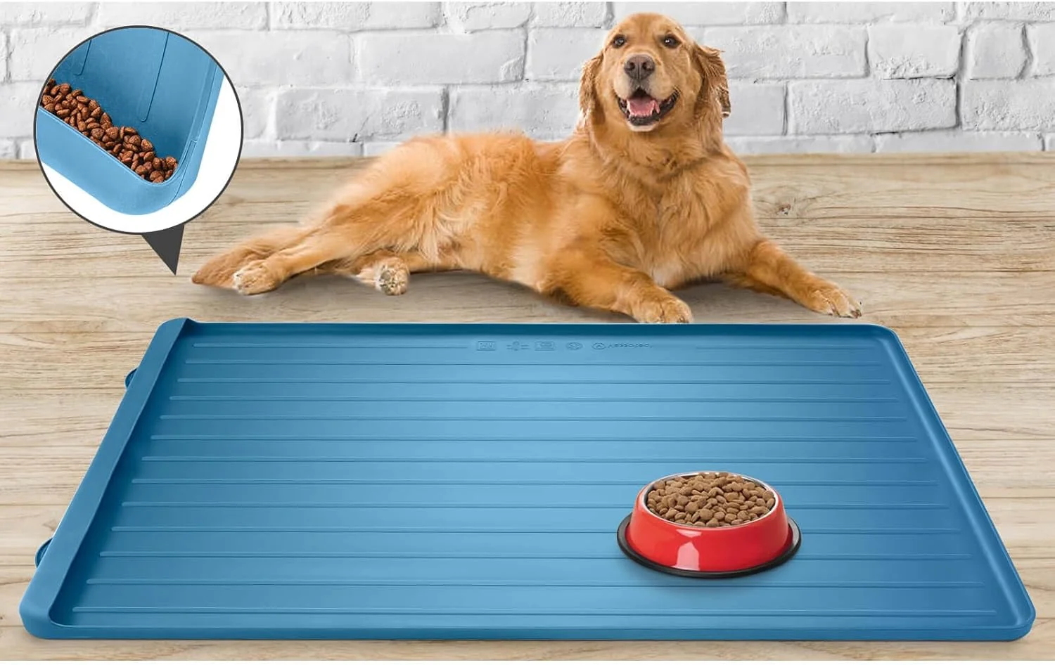 Artisan Dog Mat for Food and Water – 39.4 x 27 Large Pet Feeding Mats with Residue Collection Pocket – Waterproof Dog Cat Bowl Mat with High Edges to Prevent Water and Food Spills Navy Specialty