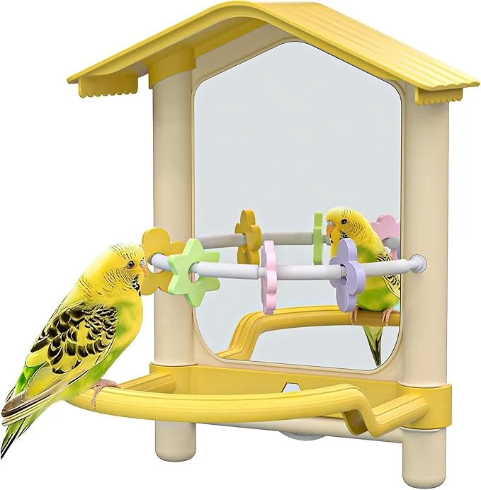 Clean 8.1 Inch Pet Bird Mirror with Perch Stand and Parakeet Chew Toys Parrot Toys Prestigious