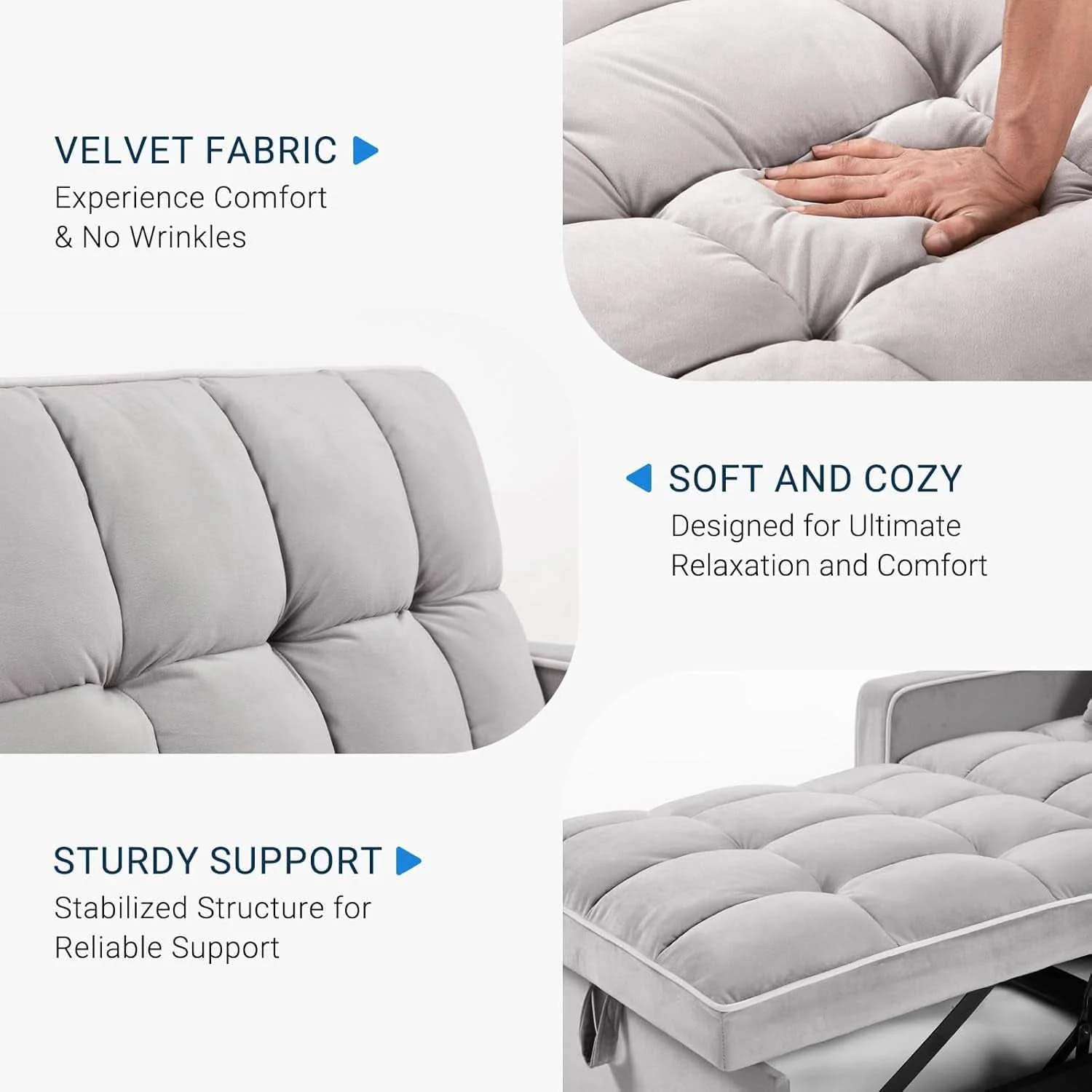 Solid Grey Sleeper Sofa Bed Chair Three Level Adjustable Backrest Smart