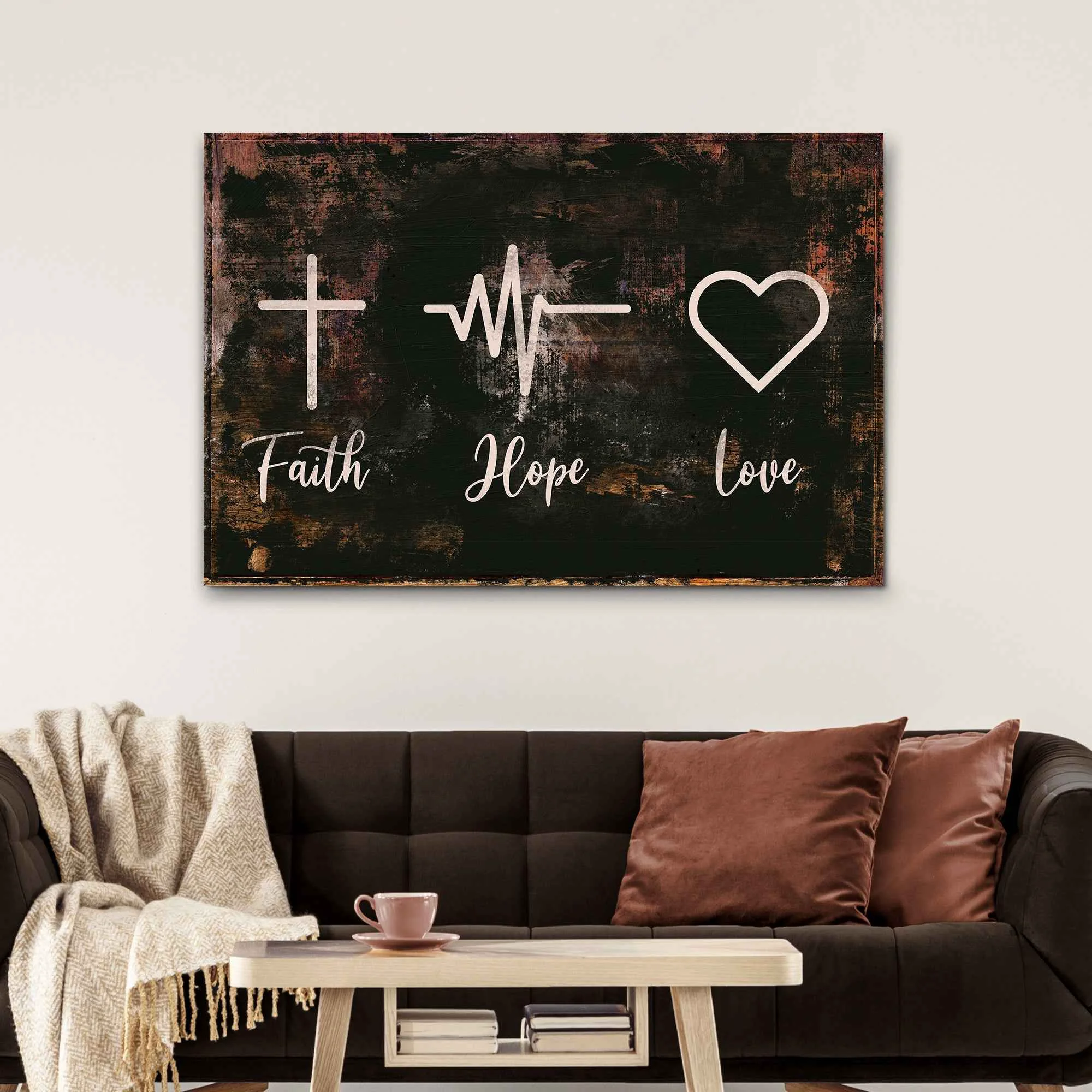 Breathable Rustic ‘Faith Hope Love’ Sign – Christian Art and Biblical Decor for home Official