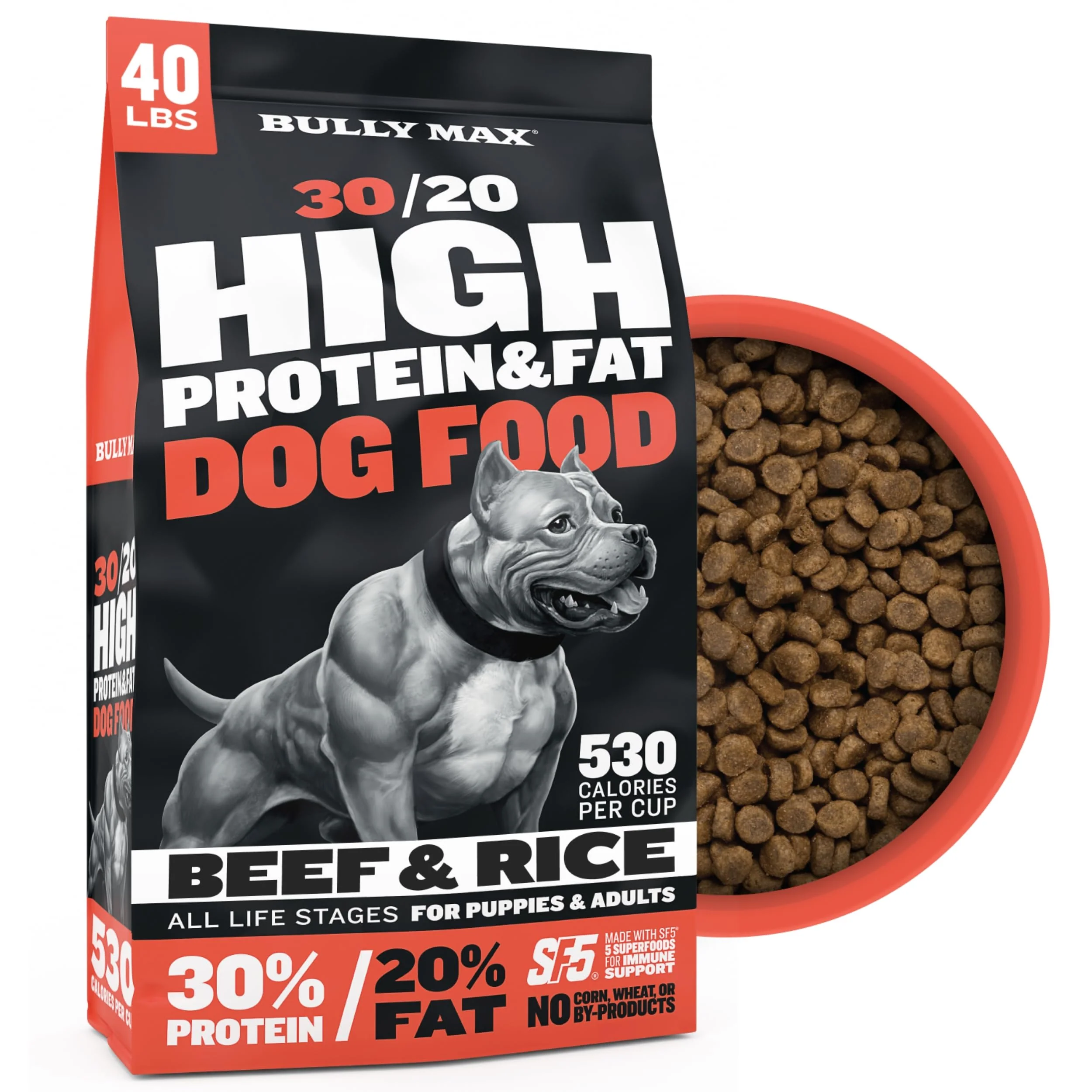 Versatile Bully Max 30 20 High Protein Dry Dog Food — 530 Calories Cup Beef 40lb First-Class