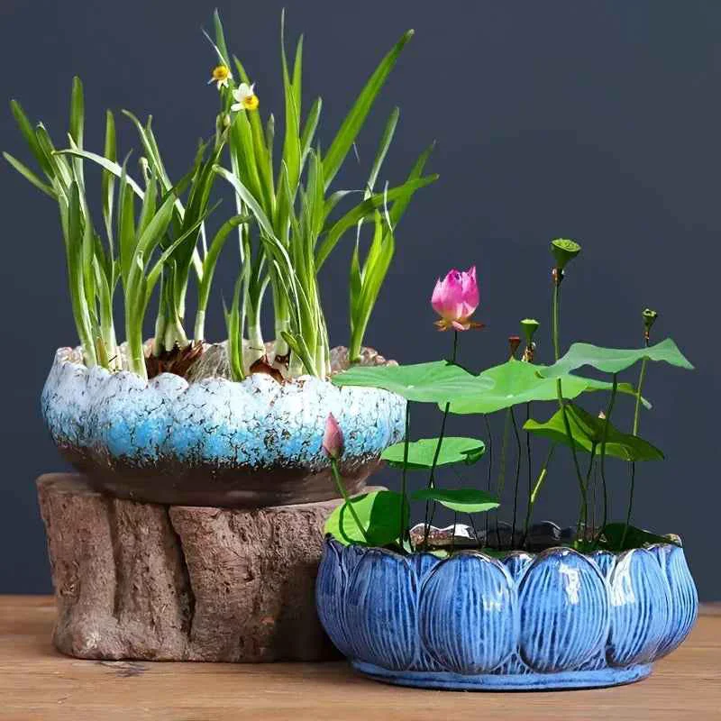 Stylish 1pc Casual Style Ceramic Flower Pot Round Tabletop Hydroponic Planter for Bulbs Succulents and Lotus Indoor and Outdoor Decorative Pot with No Drainage HoleSPECIFICATIONS Artisan