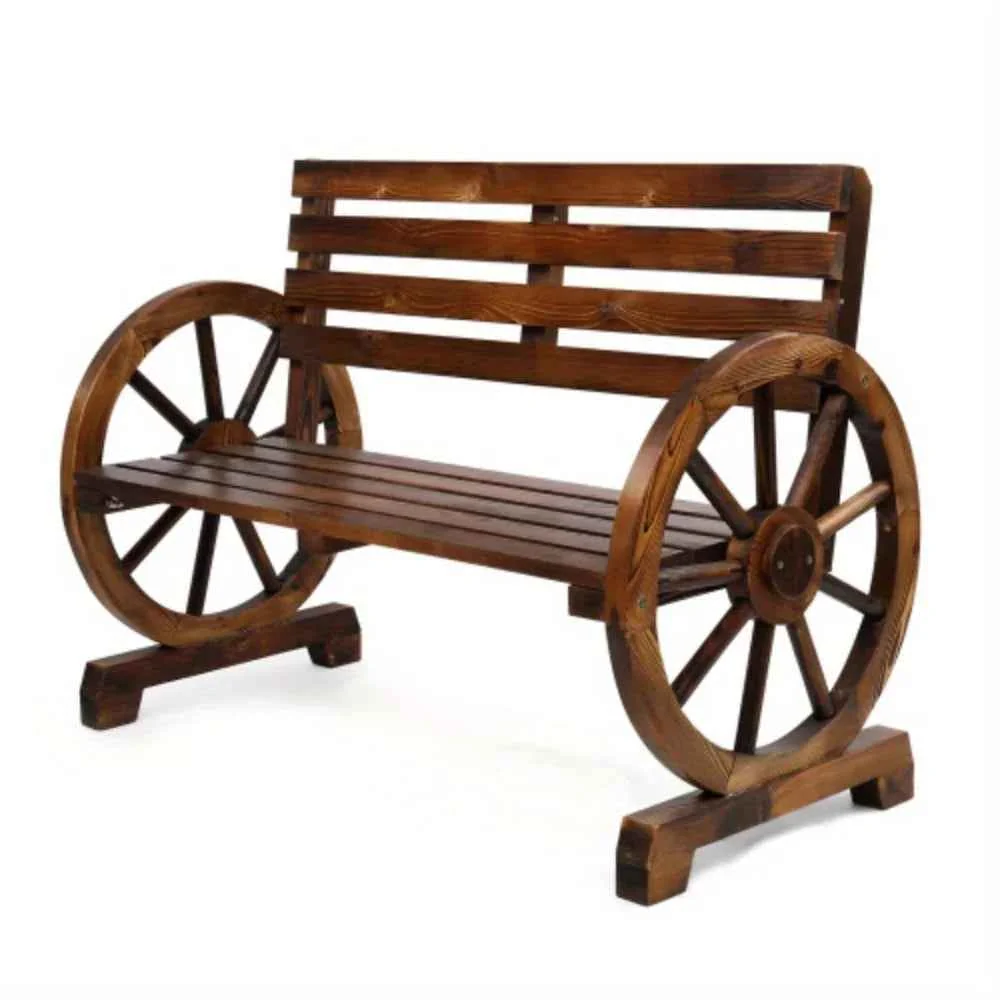User-Friendly Wooden Outdoor Wheel – Shaped Bench Wagon Slatted Seat Weather Resistance For 3 – Person For Porch Yard Lawn And Garden RusticSPECIFICATIONS Original