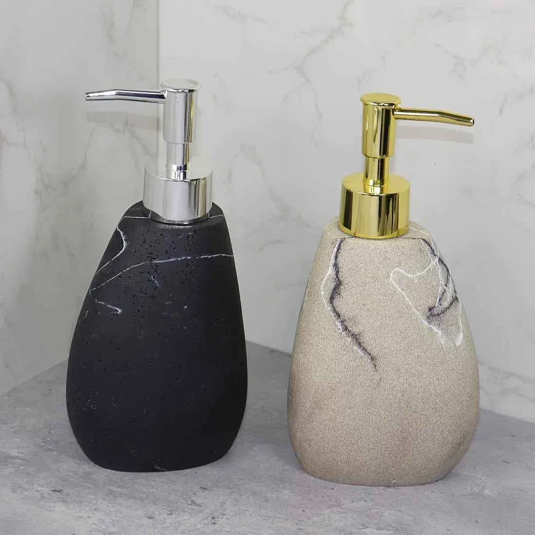 Soft Elegant Marble Texture Resin Soap Dispenser Manual Pump – Reusable Bathroom Liquid Dispenser Bottle for Hand Soap Shampoo and Lotion – Slim White Design withSPECIFICATIONS Flexible