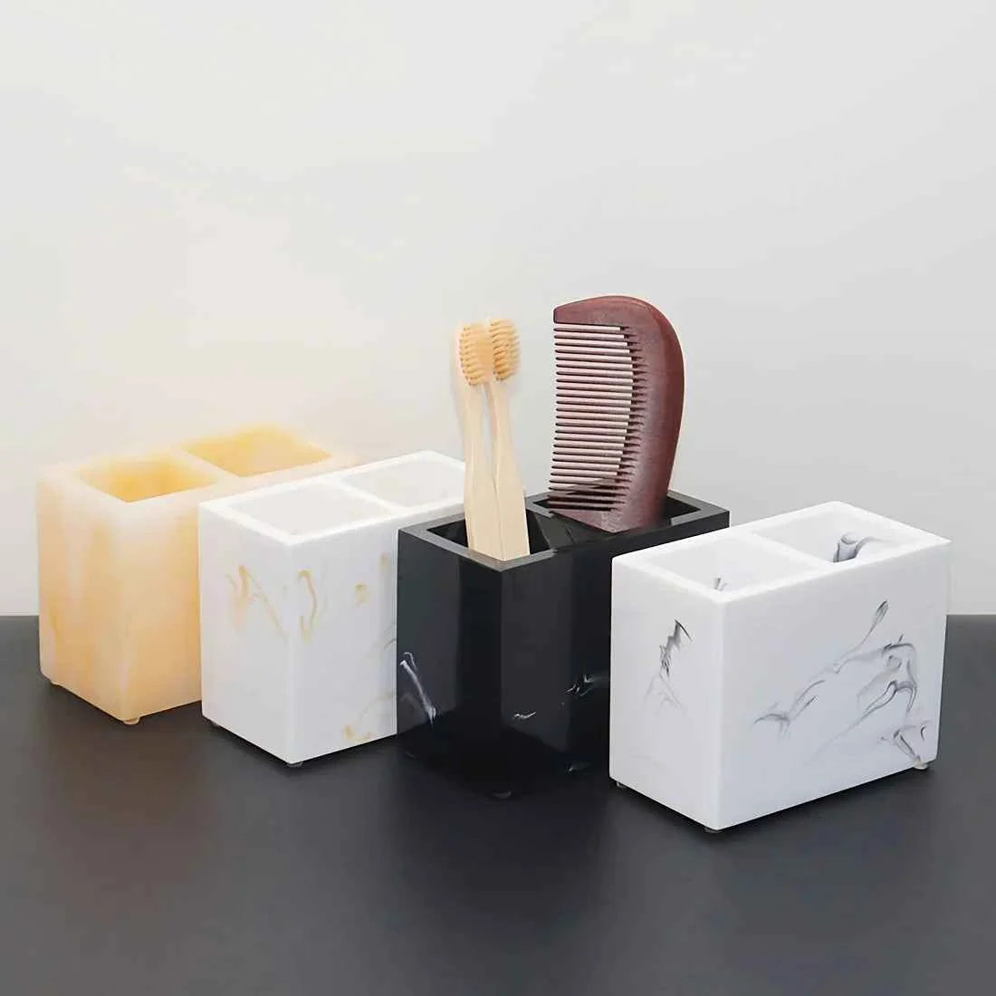 Genuine Toothbrush Holders for Bathroom 2 Slots Toothbrush Holder standing Countertop Bathroom Organizer Multifunctional Toothbrush Toothpaste Storage Rack Bathroom Accessories DecorSPECIFICATIONS Solid