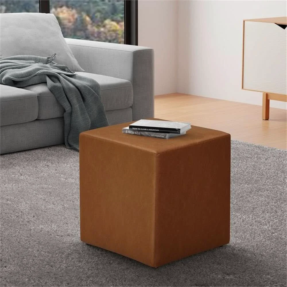 Exceptional Eighteen Inch Caramel Brown Square Ottoman Footstool Proven