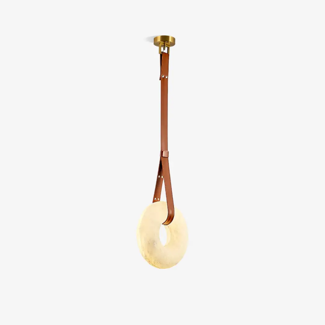 Exclusive Leather Strap Alabaster Donut Pendant Light Superior