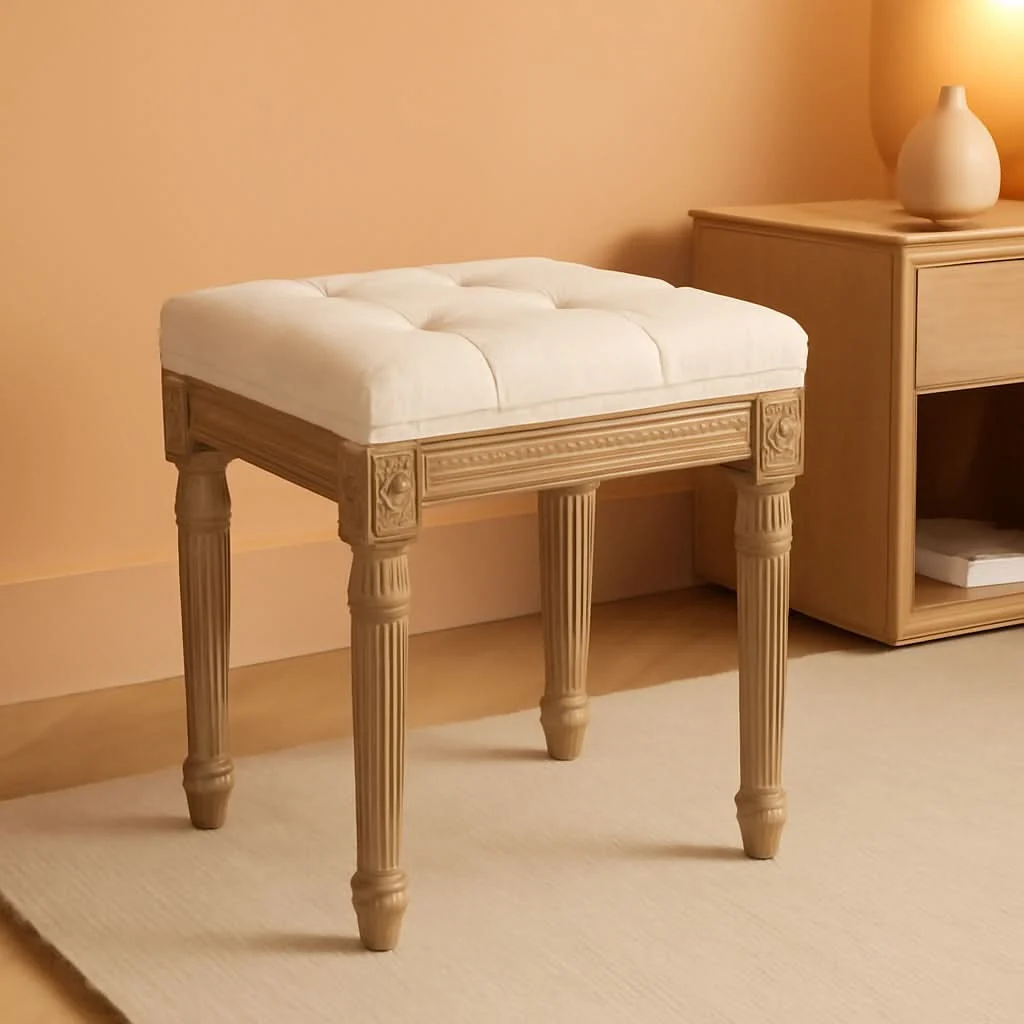 Authentic Beige Ottoman Stool 18.5 Inches Elegant Contemporary First-Class