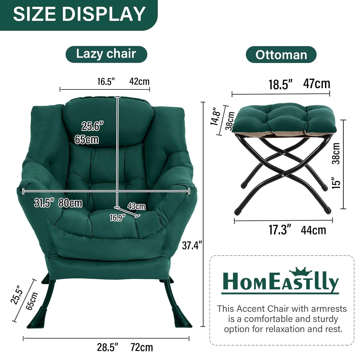 Powerful Large Dark Green Upholstered Ottoman Armchair Office Environmentally Friendly