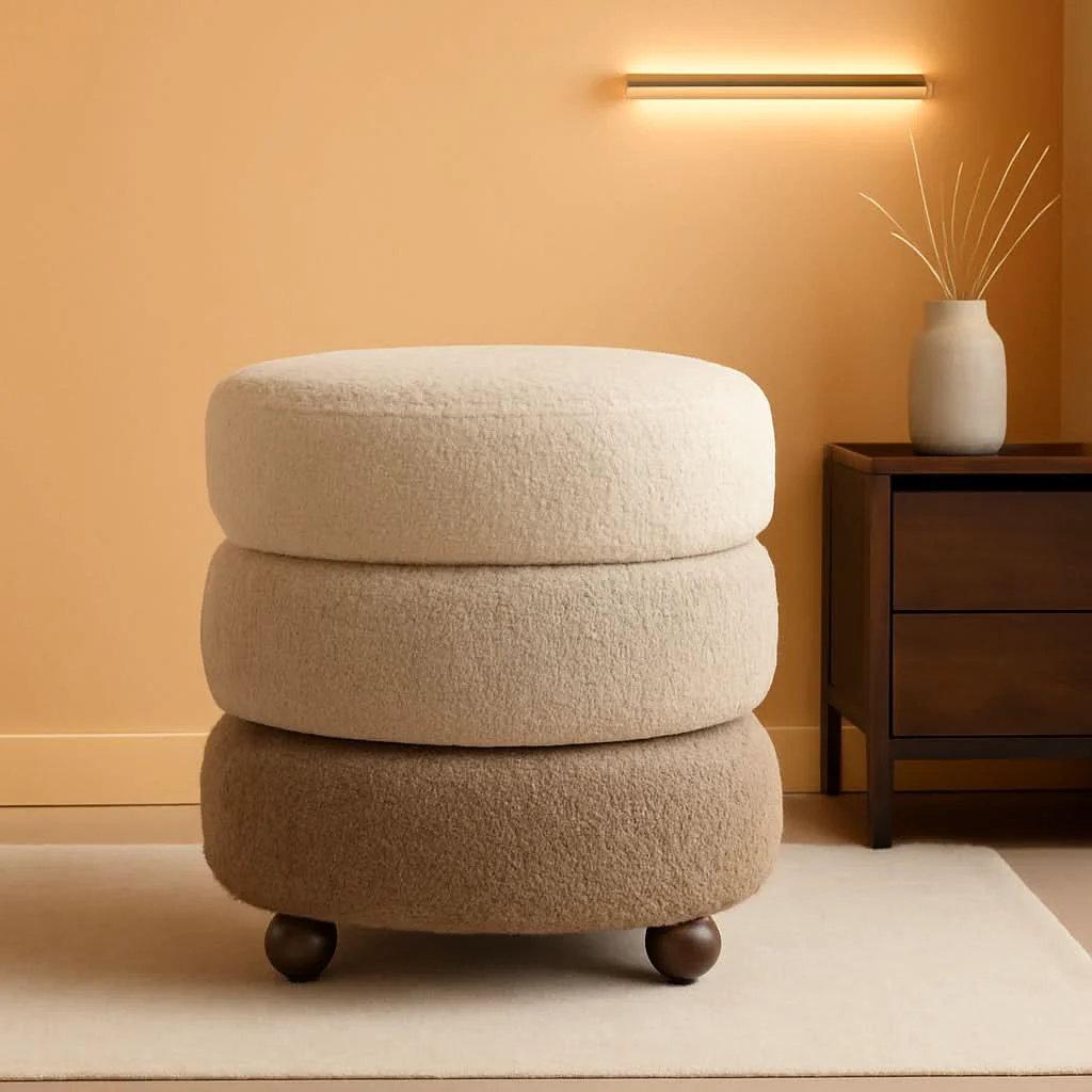 Traditional Round Upholstered Ottoman With Storage Gradient Brown Detailed