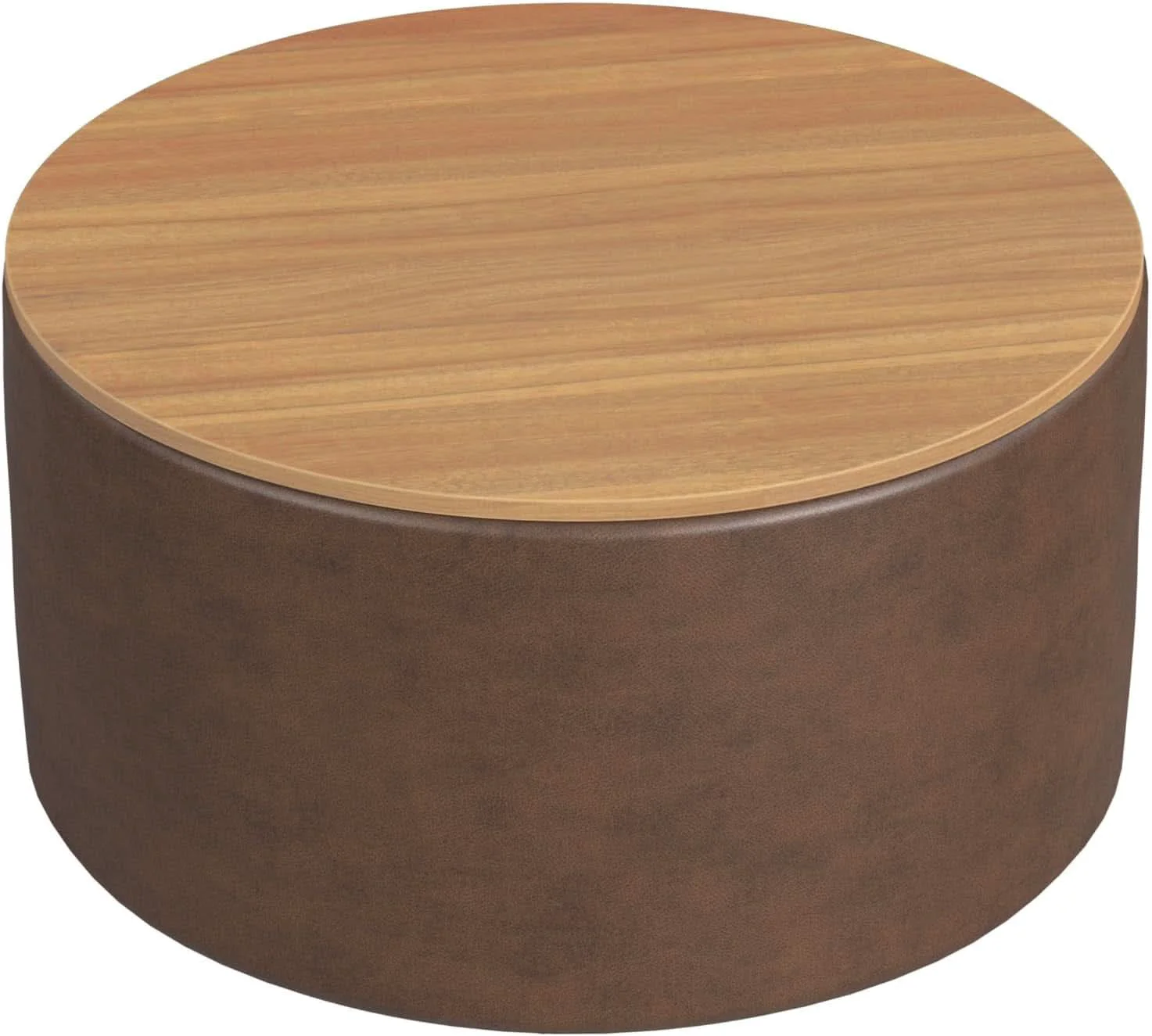 Fashionable Polyester Upholstered Brown Wood Top Storage Ottoman Casual