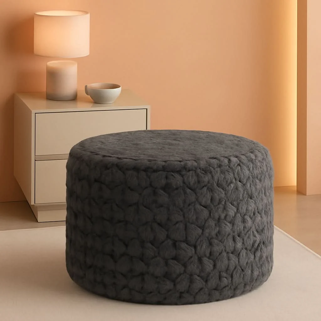 Convenient Luxuriously Round Pouf Ottoman 20×20 Gray Footrest Durable